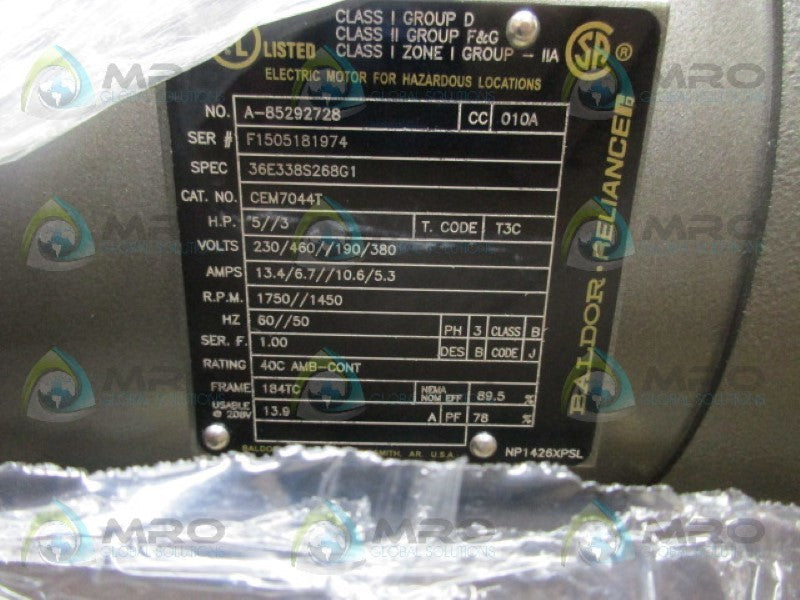 BALDOR CEM7044T 5//3HP 1750//1450 RPM SUPER-E MOTOR NSMP
