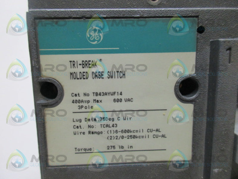 GENERAL ELECTRIC TB43AYWF14 (GREEN) TRI-BREAK MOLDED CASE SWITCH NSNP