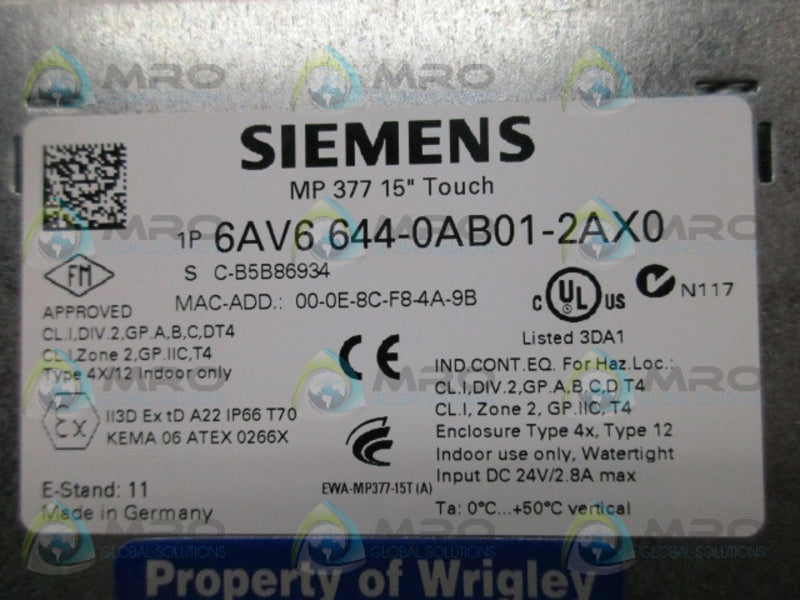 SIEMENS 6AV6044-0AB01-2AX0 MP 377  UNMP