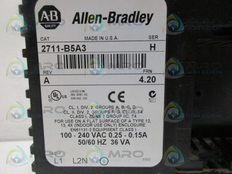 ALLEN BRADLEY 2711-B5A3 SER H FRN 4.20 PANALVIEW 550 UNMP