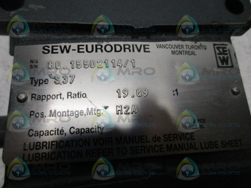 SEW EURODRIVE S37DT71C4 GEAR MOTOR NSNP