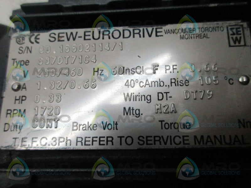 SEW EURODRIVE S37DT71C4 GEAR MOTOR NSNP