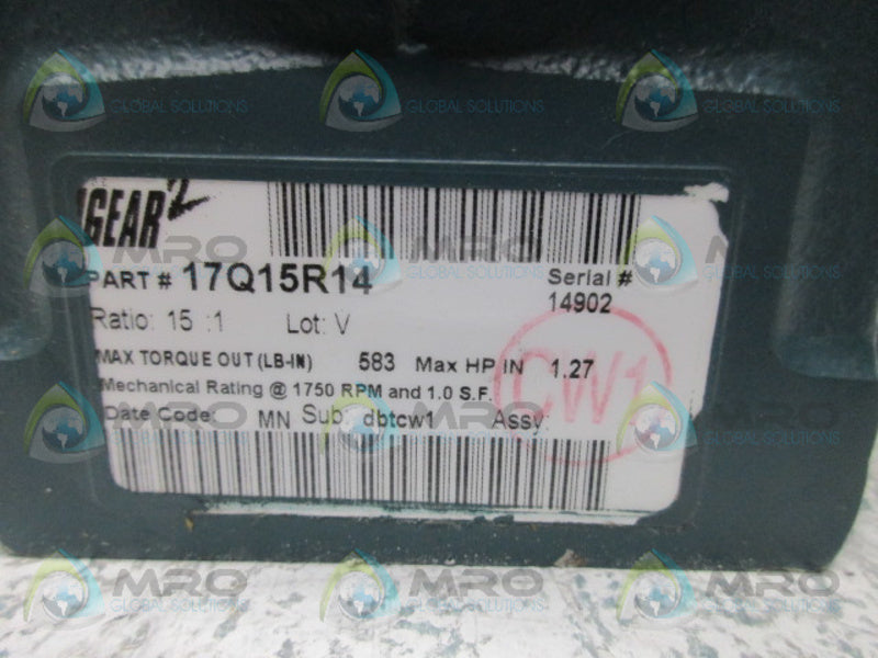 DODGE 17Q15R14 RATIO 15:1 GEAR REDUCER NSMP