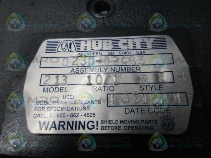 HUB CITY 0230-02495 213 RATIO 10:1 GEAR REDUCER NSMP