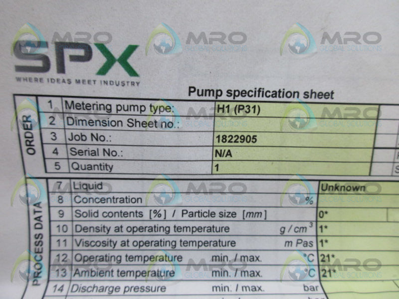 SPX H1(P31) 1103132B PUMP NSMP