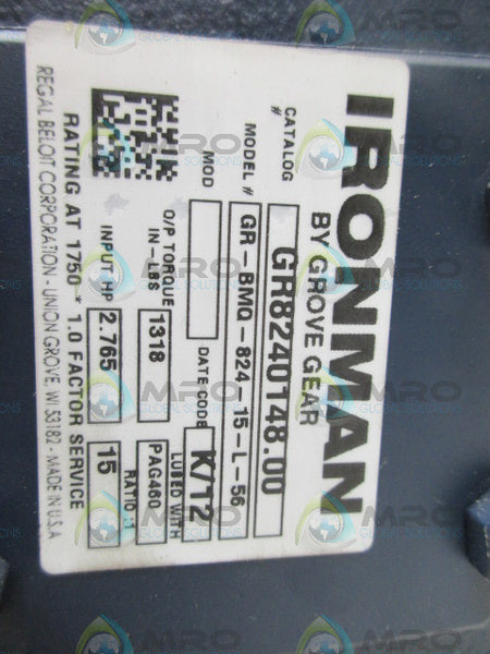 GROVE GEAR GR8240148.00 SPEED REDUCER RATIO 15:1 NSMP