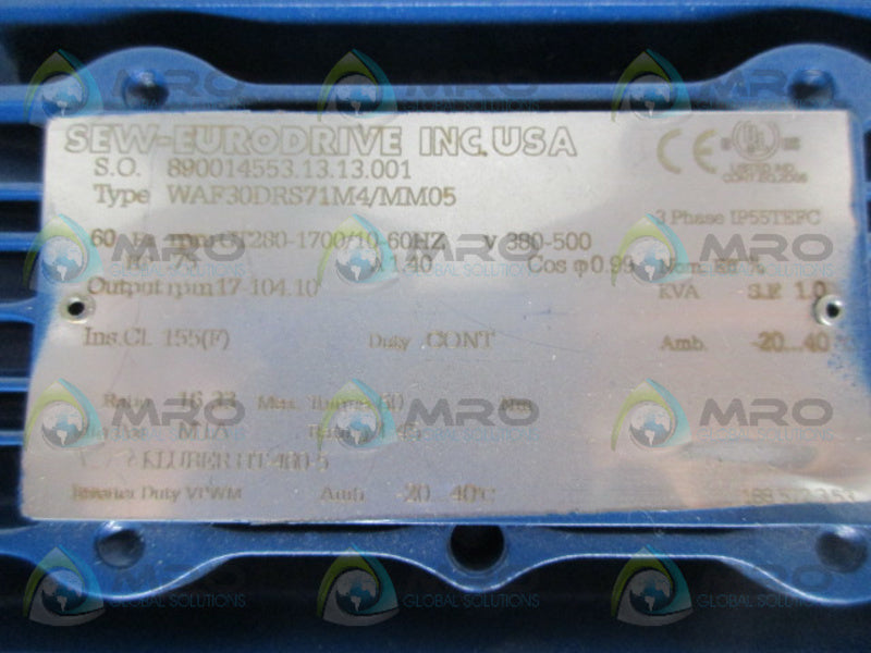 SEW EURODRIVE WAF30DRS71M4/MM05 GEAR MOTOR NSNP