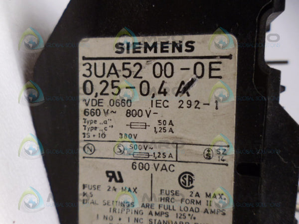 SIEMENS 3UA5200-0E OVERLOAD RELAY UNMP
