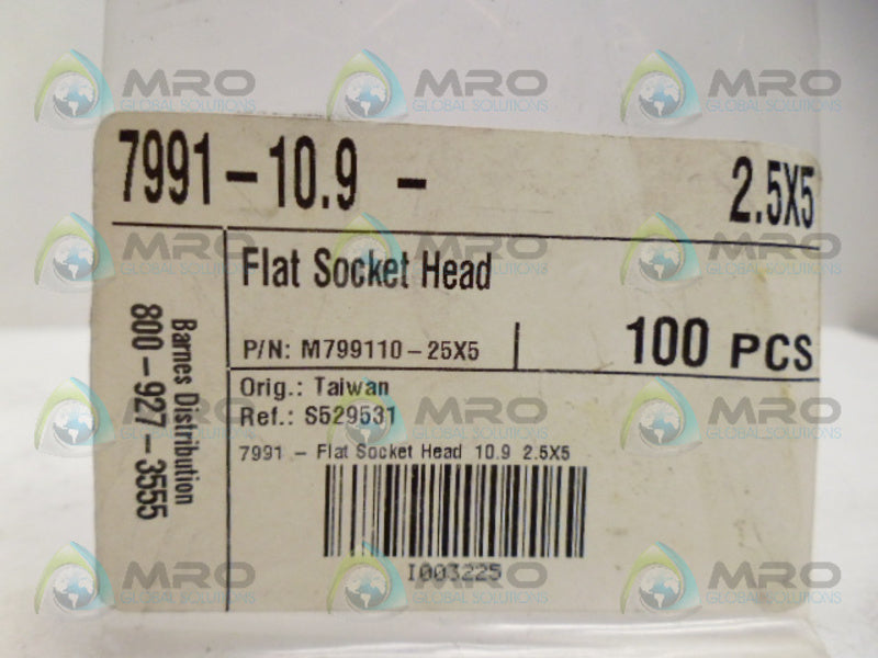 BARNES M799110-25X5 FLAT SOCKET HEAD (PK OF 100) NSMP