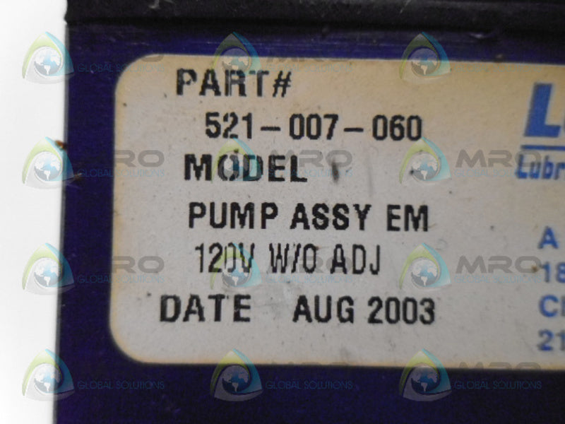 LUBRIQUIP 521-007-060 LUBRICATION SYSTEM NSNP
