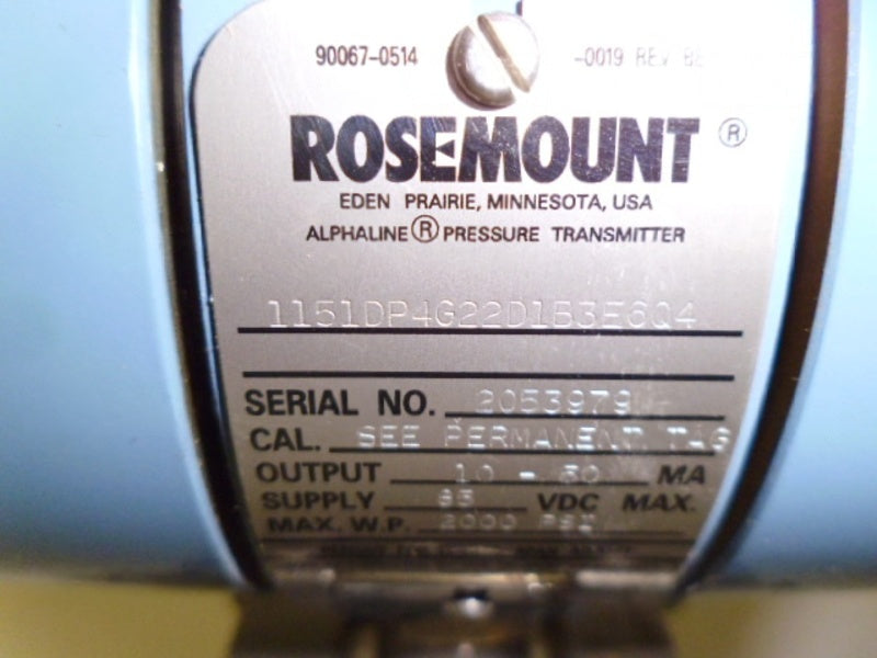 ROSEMOUNT 1151DP4G22D1B3E604 ALPHALINE PRESSURE TRANSMITTER  NSNP