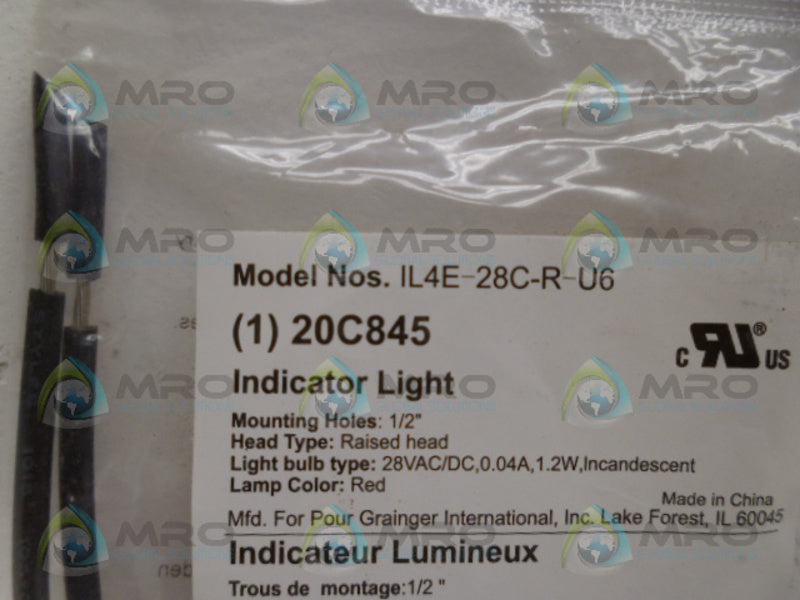 GRAINGER 20C845  INDICATOR LIGHT (RED) NSMP