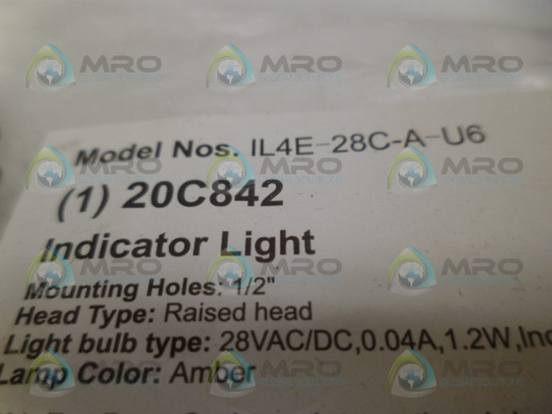 GRAINGER  20C842 INDICATOR LIGHT (AMBER) NSMP