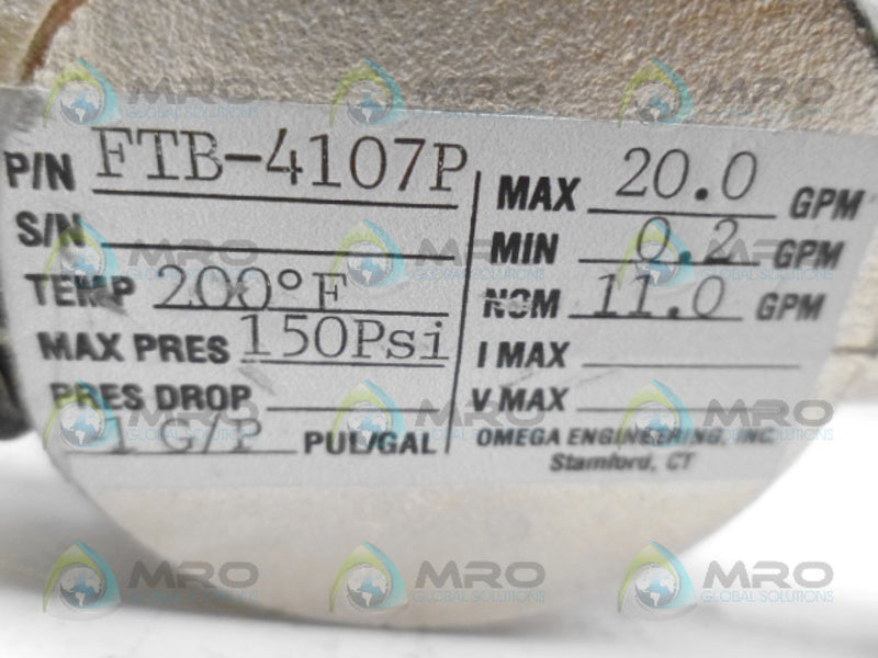 OMEGA FTB-4107P TURBINE WATER FLOW METER NSNP