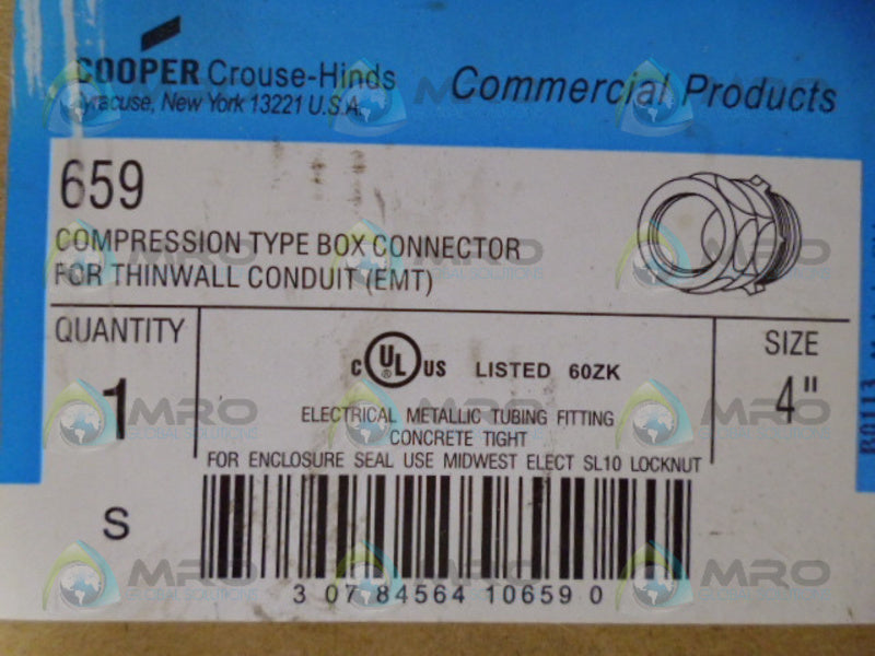 CROUSE-HINDS 659 COMPRESSION TYPE BOX CONNECTOR 4" NSMP