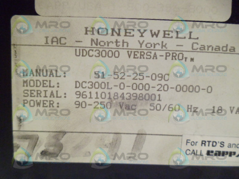HONEYWELL DC300L-0-000-20-0000-0 TEMPERATURE CONTROL UNMP