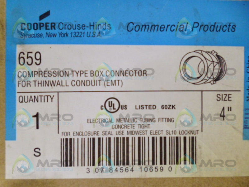 COOPER CROUSE-HINDS 659 COMPRESSION TYPE BOX CONNECTOR 4" NSMP