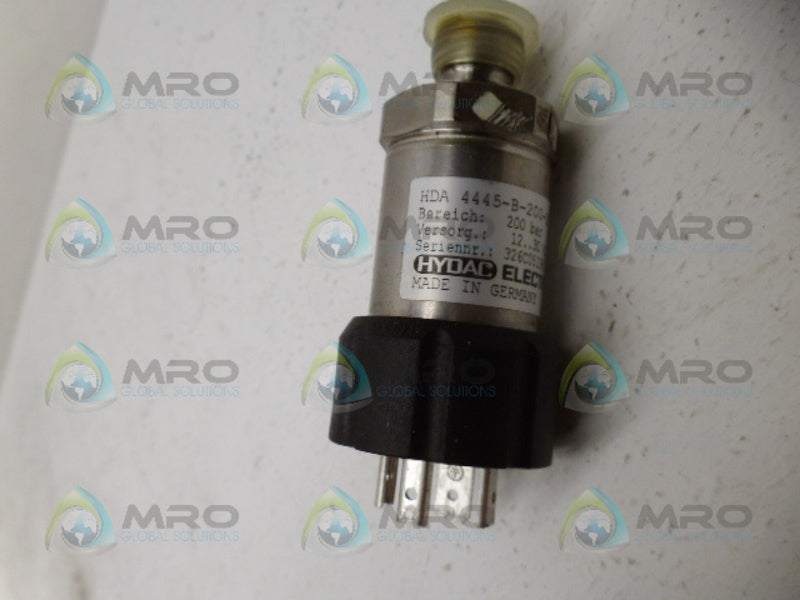HYDAC HAD 4445-B-200-D08 PRESSURE TRANSDUCER UNMP
