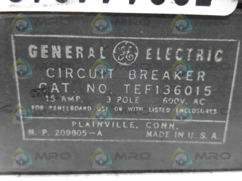 GENERAL ELECTRIC TEF136015 CIRCUIT BREAKER UNMP