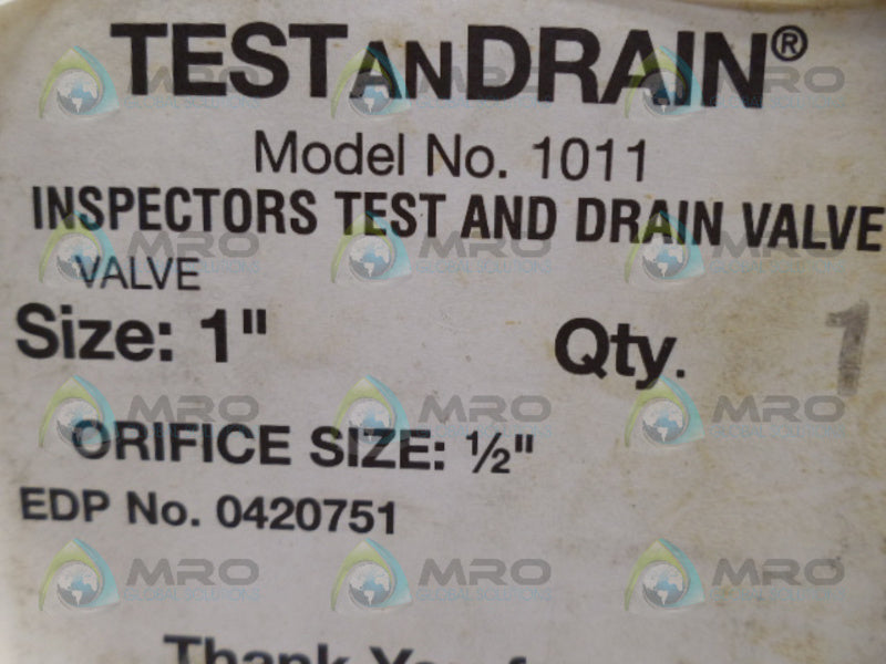 TEST & DRIAN 1011 VALVE 1" NSMP