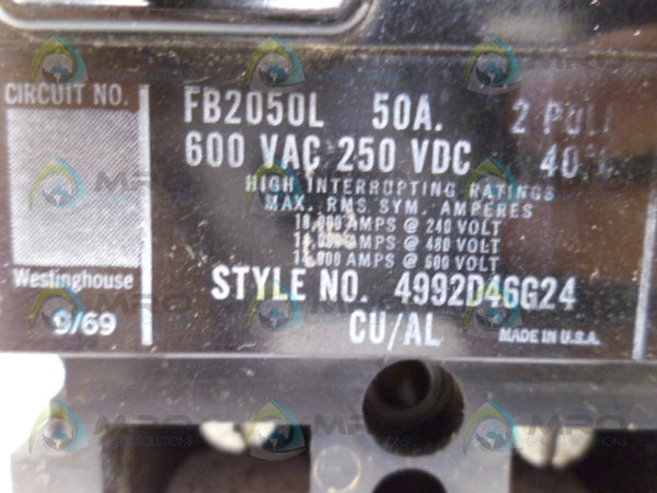WESTINGHOUSE FB2050L CIRCUIT BREAKER UNMP
