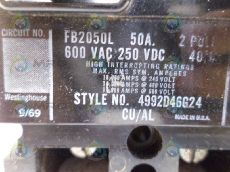 WESTINGHOUSE FB2050L CIRCUIT BREAKER UNMP