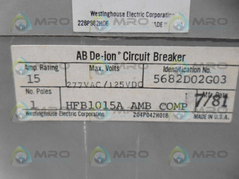 WESTINGHOUSE HFB1015A CIRCUIT BREAKER NSMP