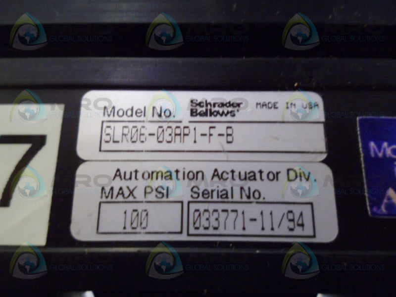 SCHRADER BELLOWS SLR06-03AP1-F-B ROTARY ACTUATOR UNMP