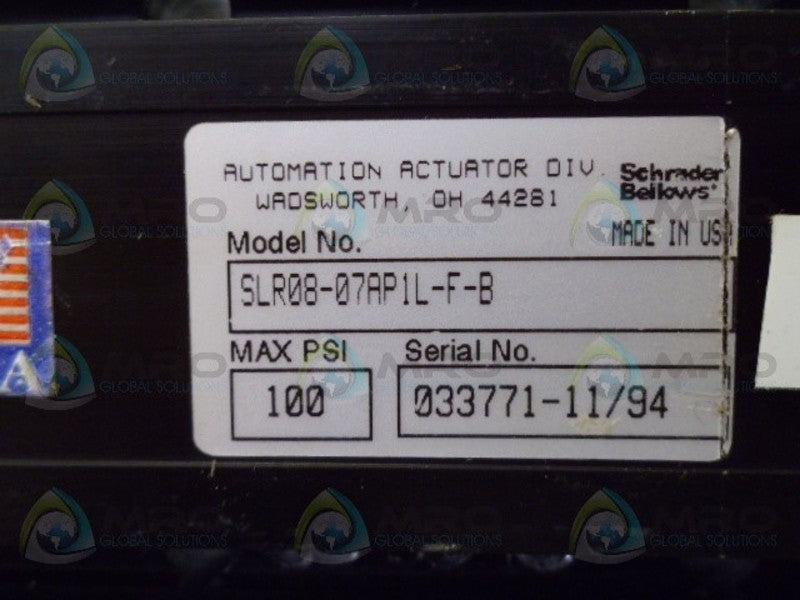 SCHRADER BELLOWS SLR08-07AP1L-F-B ROTARY ACTUATOR NSNP