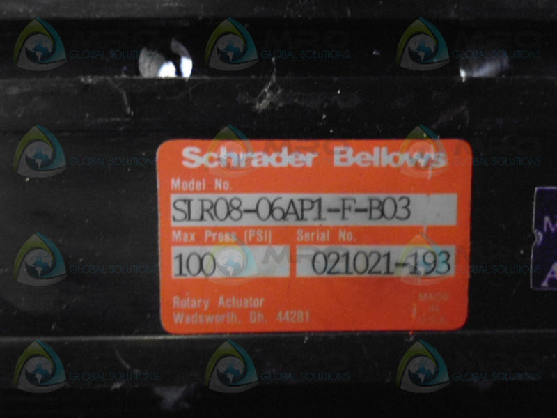 SCHRADER BELLOWS SLR08-06AP1-F-B03 ROTARY ACTUATOR UNMP