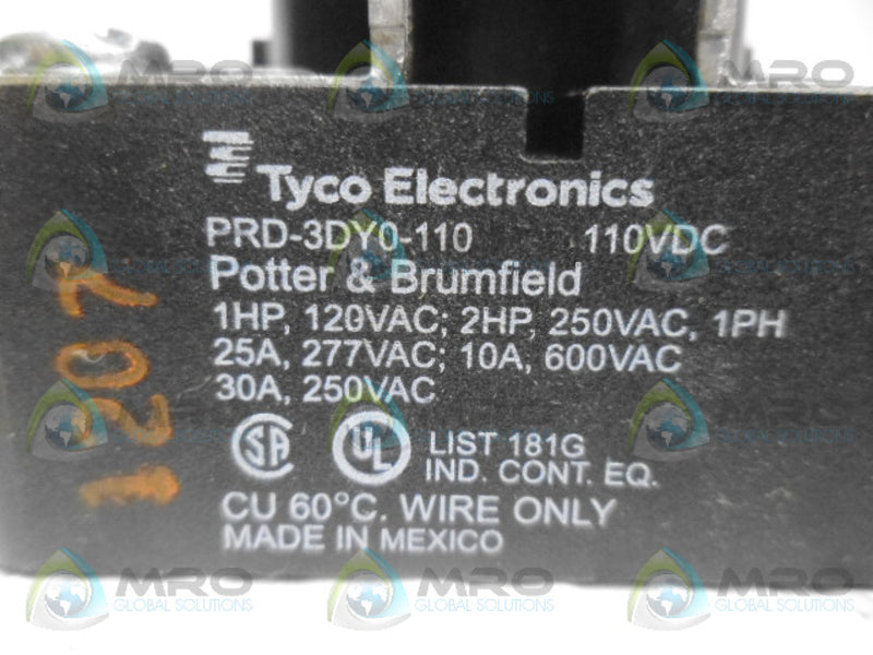 POTTER & BRUMFIELD PRD-3DY0-110 RELAY 110VDC UNMP