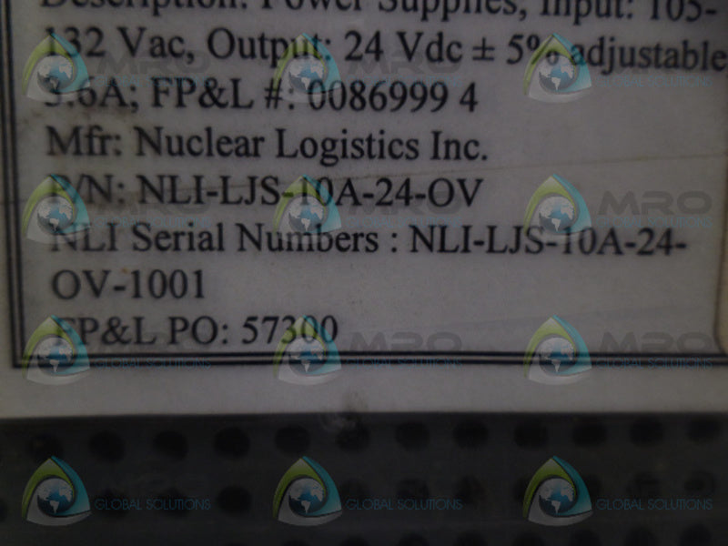 NUCLEAR LOGISTICS NLI-LJS-10A-24-OV-1001  POWER SUPPLY NSMP