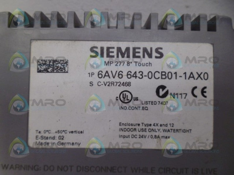 SIEMENS 6AV6643-0CB01-1AX0 OPERATOR INTERFACE UNMP