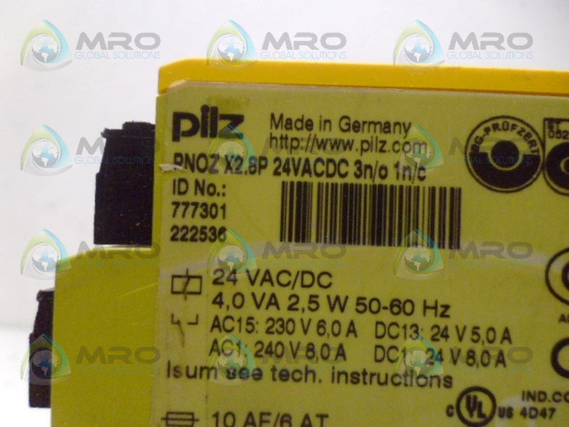 PILZ PNOZX2.8P24VACDC3n/o1n/c 777301 SAFETY RELAY UNMP