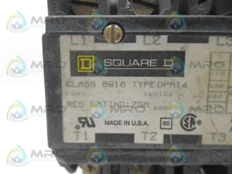 SQUARE D 8910DPA14 CONTACTOR UNMP