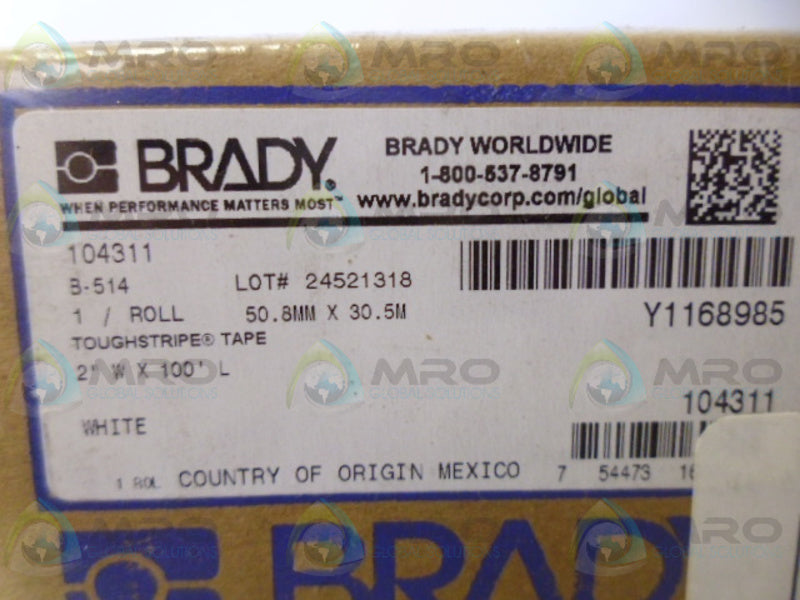 BRADY 104311 WHITE NONABRASIVE FLOOR MARKING TAPE 100' NSFS