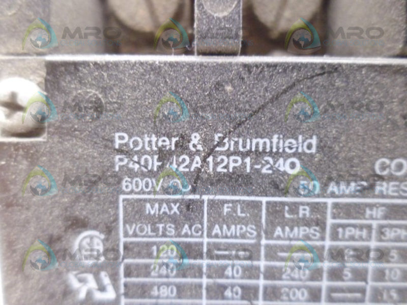 POTTER & BRUMFIELD P40P42A12P1-240 CONTACTOR UNMP