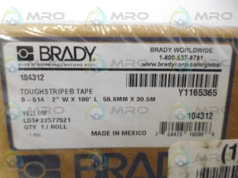 BRADY 104312 YELLOW NONABRASIVE FLOOR MARKING TAPE 100' NSFS