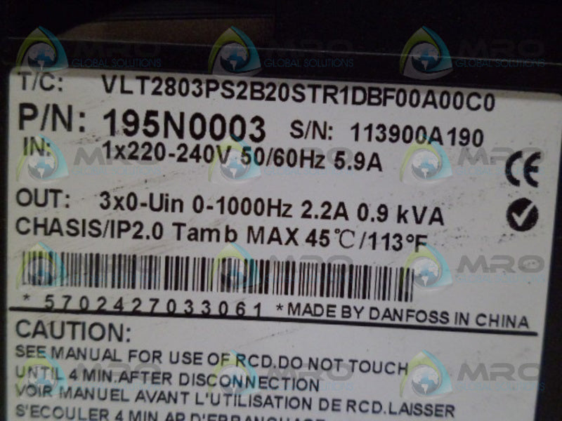 DANFOSS 195N0003 VLT2800 MOTOR DRIVE UNMP