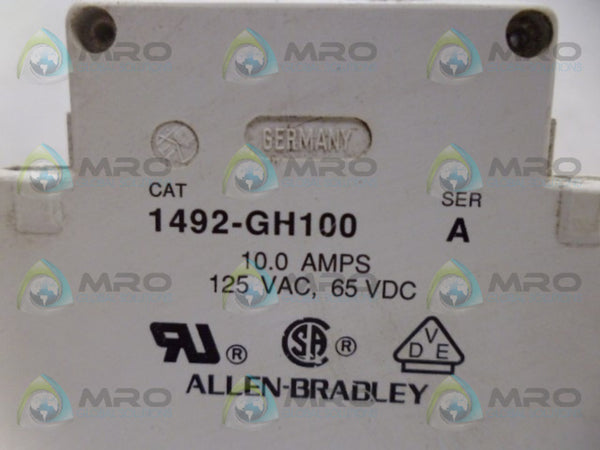ALLEN BRADLEY 1492-GH100 SER. A CIRCUIT BREAKER UNMP