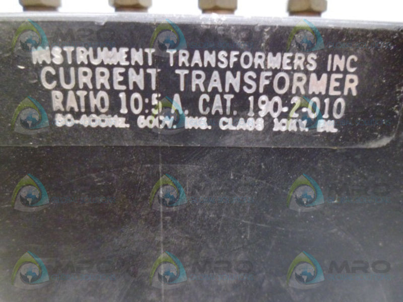 INSTRUMENT TRANSFORMERS 190-2-010 CURRENT TRANSFORMER RATIO 10:5 UNMP