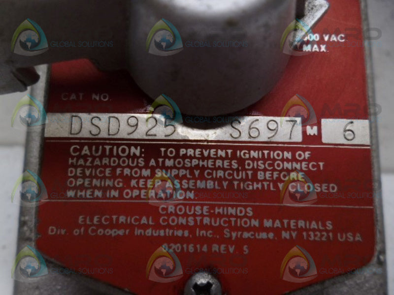 CROUSE-HINDS DSD925 SELECTOR SWITCH COVER UNMP