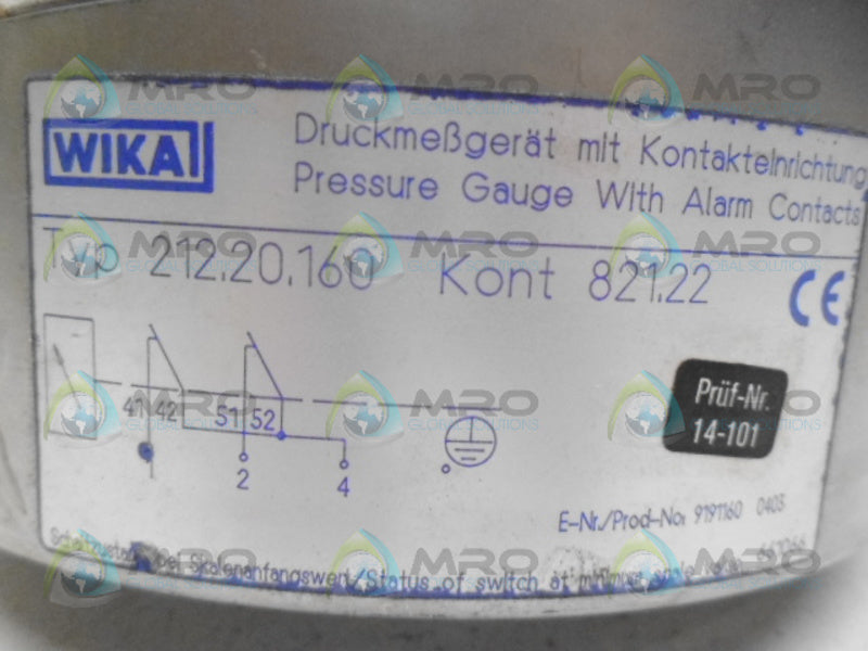 WIKA 212.20.160 PRESSURE GAUGE NSNP