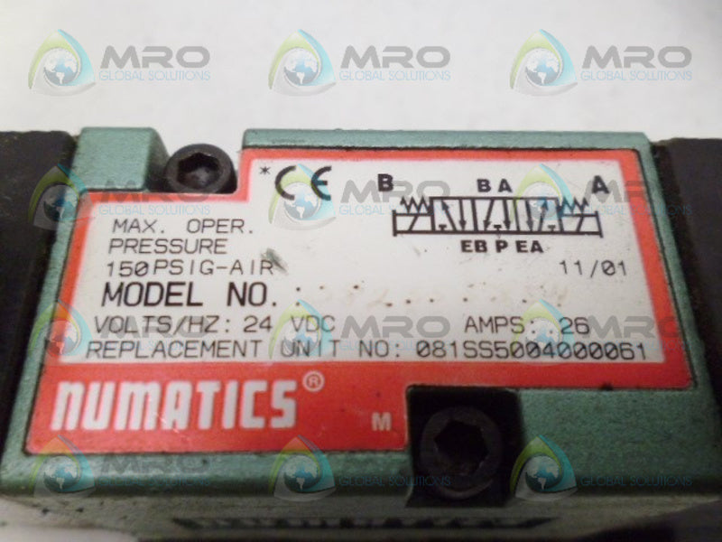 NUMATICS 081SS5004000061 SOLENOID VALVE W/ BASE UNMP