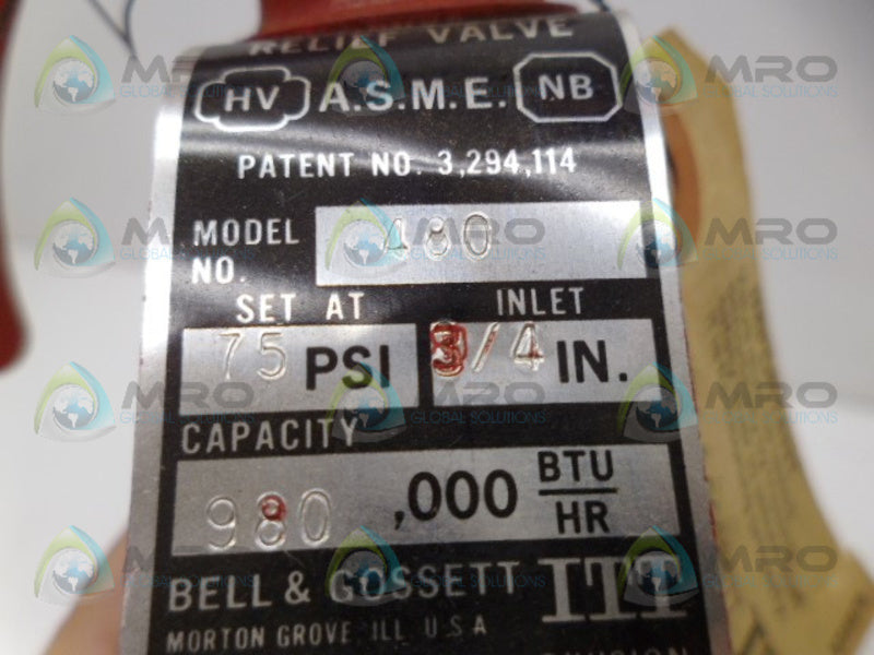 BELL & GOSSETT 480 RELIEF VALVE NSNP