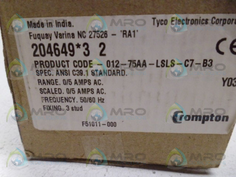 CROMPTON 012-75AA-LSLS-C7-B3 METER 5A *NEW IN BOX*