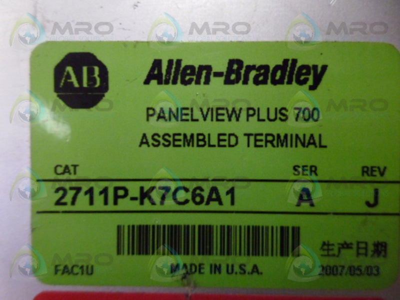 INDUSTRIAL SPARE PART 2711P-K7C6A1 SER. A PANEL VIEW PLUS 700 UNMP
