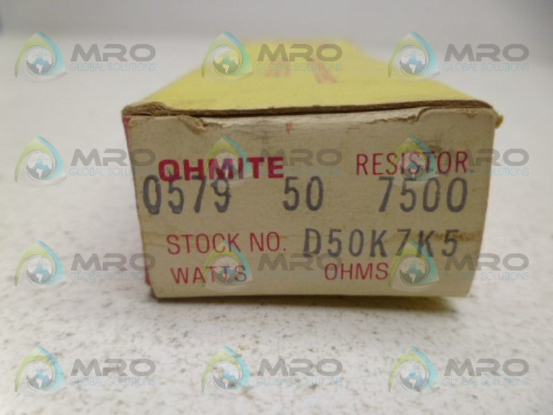 OHMITE 0579 RESISTOR 50W 7500OHMS NSMP