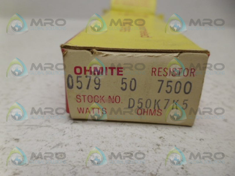 OHMITE 0579 RESISTOR 50W 7500OHMS NSMP