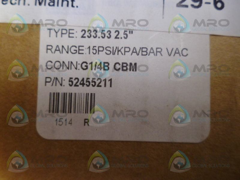 WIKA 233.53 PRESSURE GAUGE 2.5" 15PSI NSMP